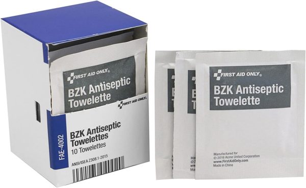 First Aid Only 12-018 Benzalkonium Chloride Wipes, Individually Wrapped, 10 Count