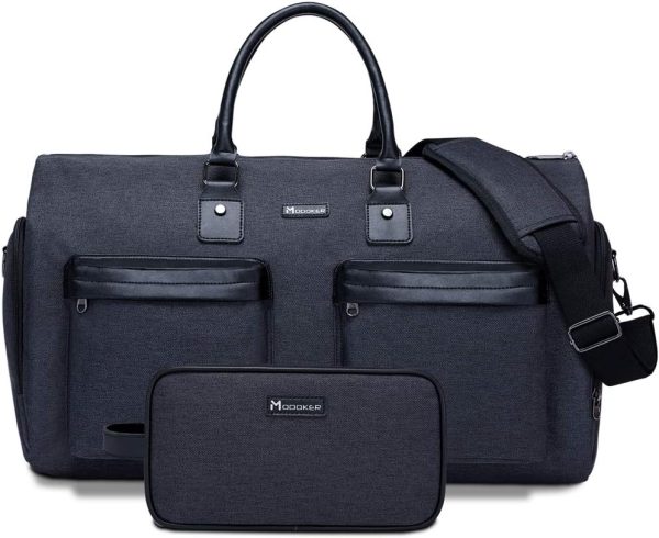 Convertible Garment Bag with Toiletry Bag, Carry On Garment Duffel Bag for Men Women Travel, Multi-Function Suit Bag 2 in 1 Hanging Suitcase, Black