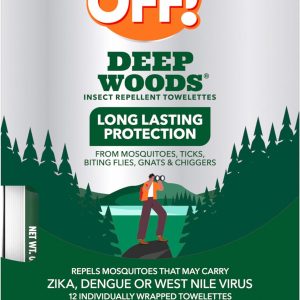 OFF! Deep Woods Mosquito and Insect Repellent Wipes, Long lasting, 12 Individually Wrapped Wipes