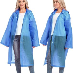 Rain Ponchos for Adults Reusable, 2 Pcs Raincoats Emergency for Women Men with Hood and Drawstring