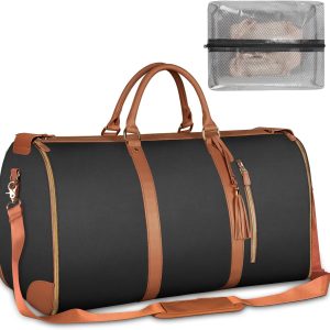 Garment Duffle Bag, Convertible Carry on Garment Bags for Travel for Women, Water Resistant Travel Bags with Shoe Pouch, 2 in 1 Hanging Suitcase Suit Weekender Bag, Black, Large